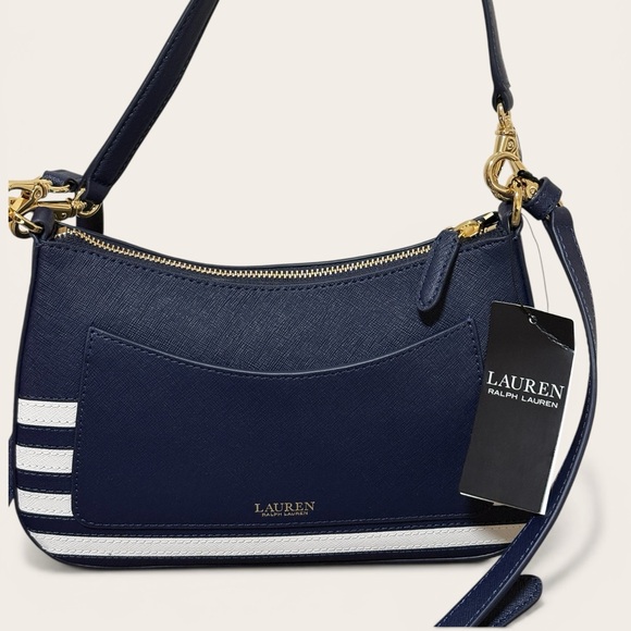 Lauren Ralph Lauren Blue and Cream Shoulder Bag - Picture 6 of 8